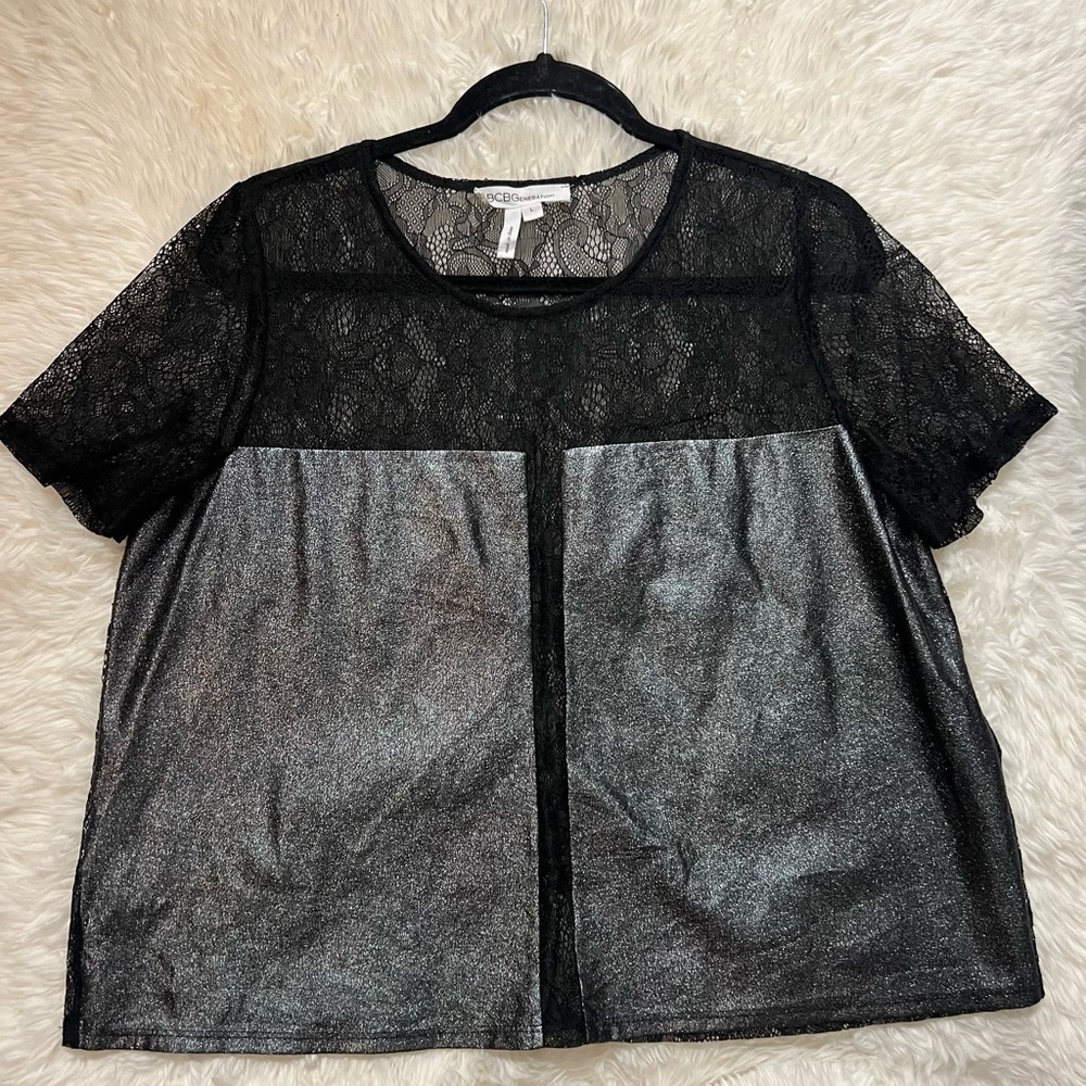 BCB Generation Black Gunmetal Silver Lace Top Large